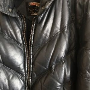 Black Leather Puffy Jacket